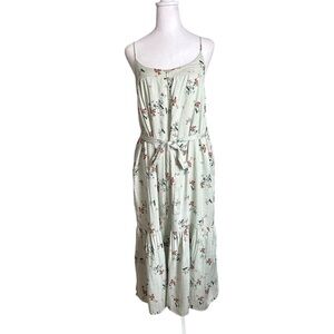Lucky Brand Womens Midi Dress Sage Green floral Lined sleeveless pockets M